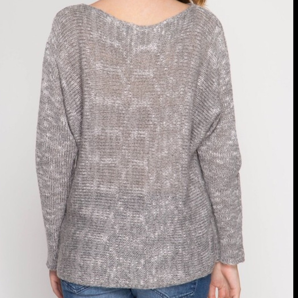 Grey 3/4 Open Sleeve Sweater. - Picture 2 of 6